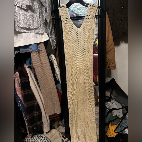 NWT Maeve by Anthropologie Crochet Maxi Dress Beach Cover Up - Neutral - OSFA - Picture 2 of 5